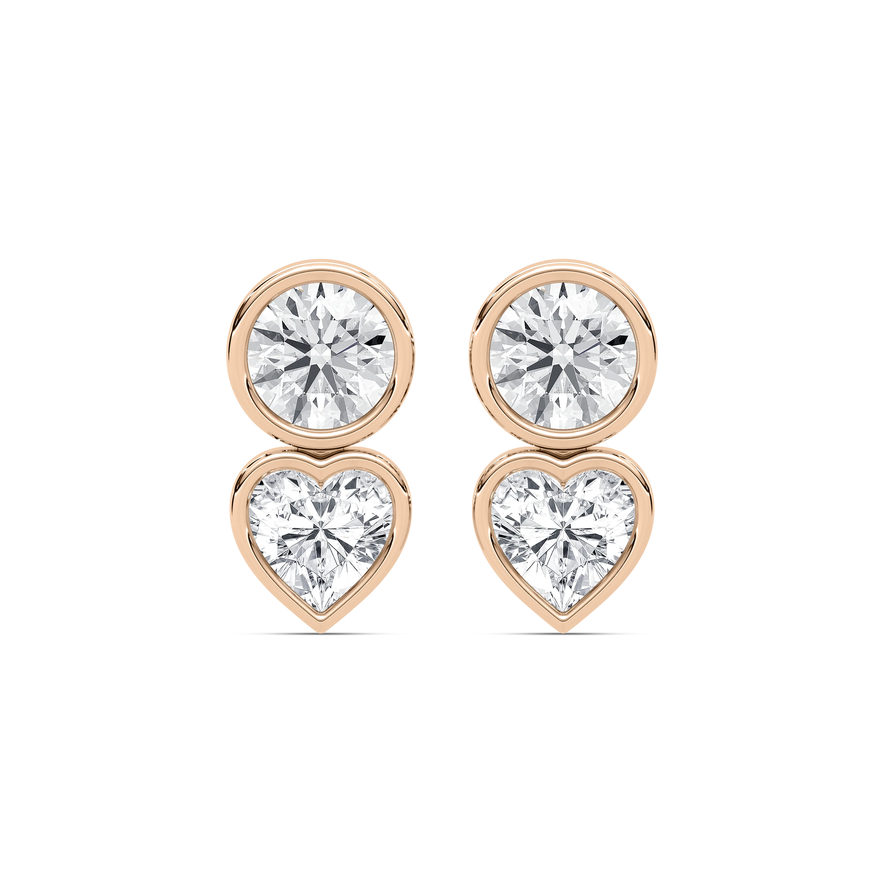 4 ctw Round and Heart Lab Grown Diamond Bezel Stud Earrings