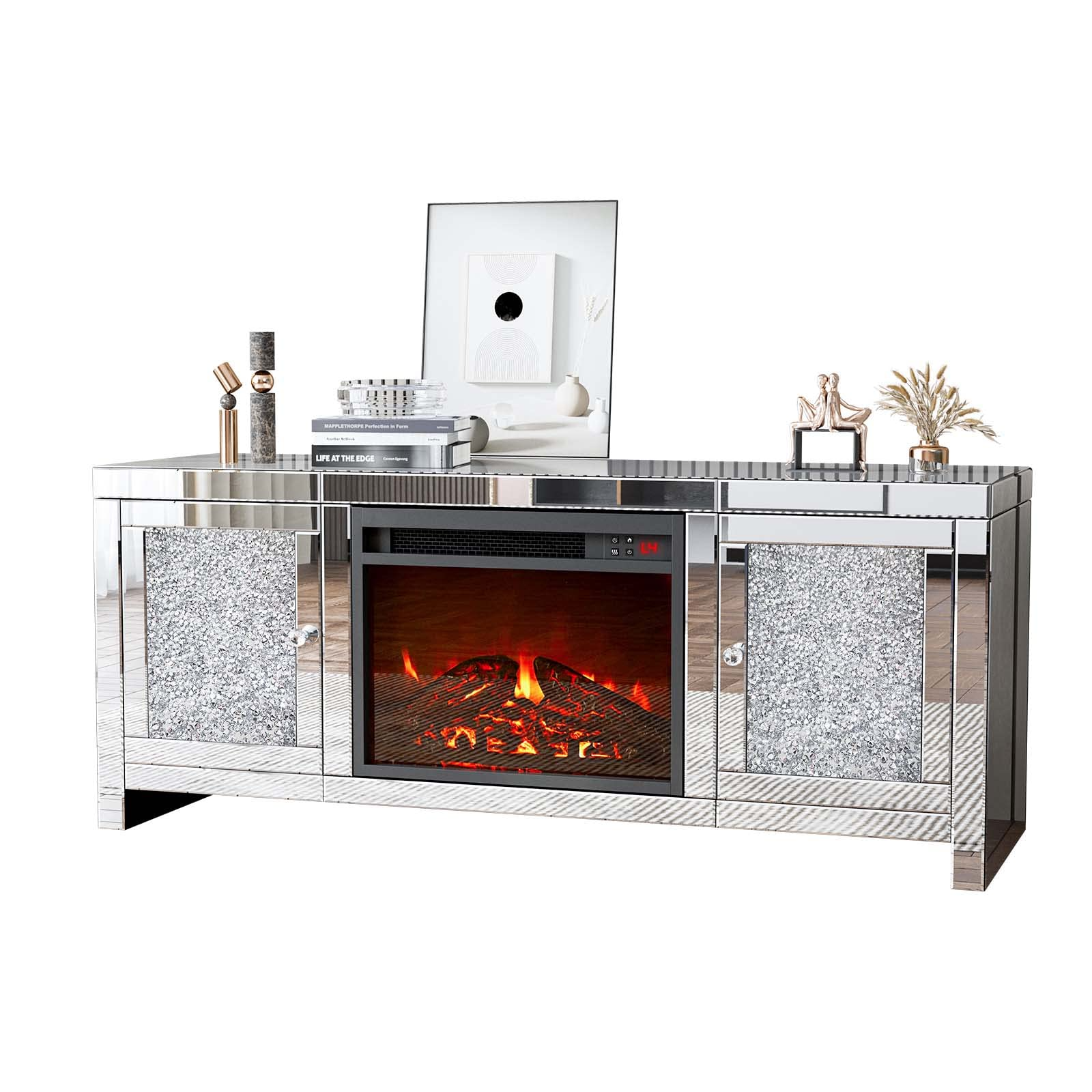 Mirrored Fireplace TV Stand