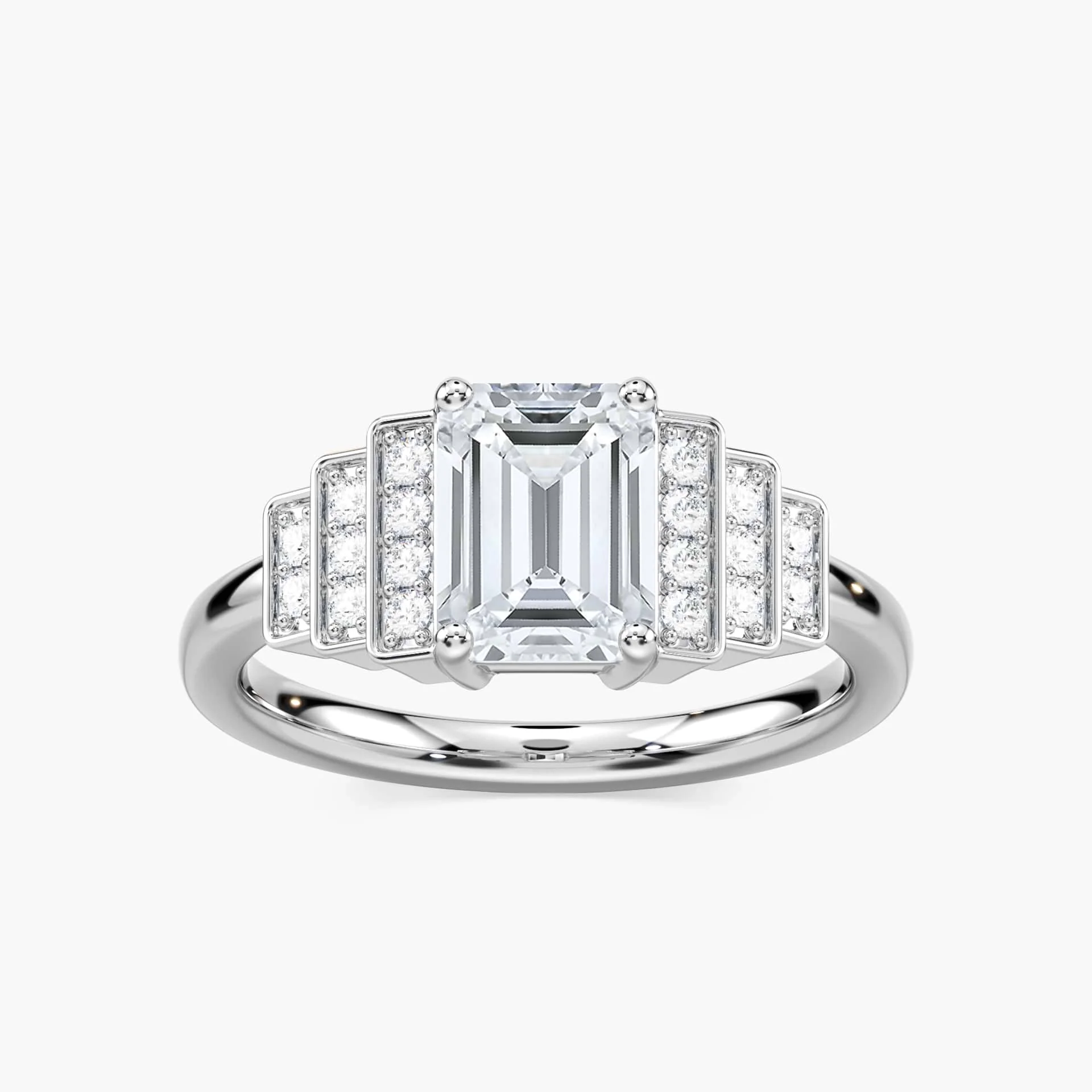 Vivienne Emerald Lab Grown Diamond Vintage Antique Side Stone Engagement Ring