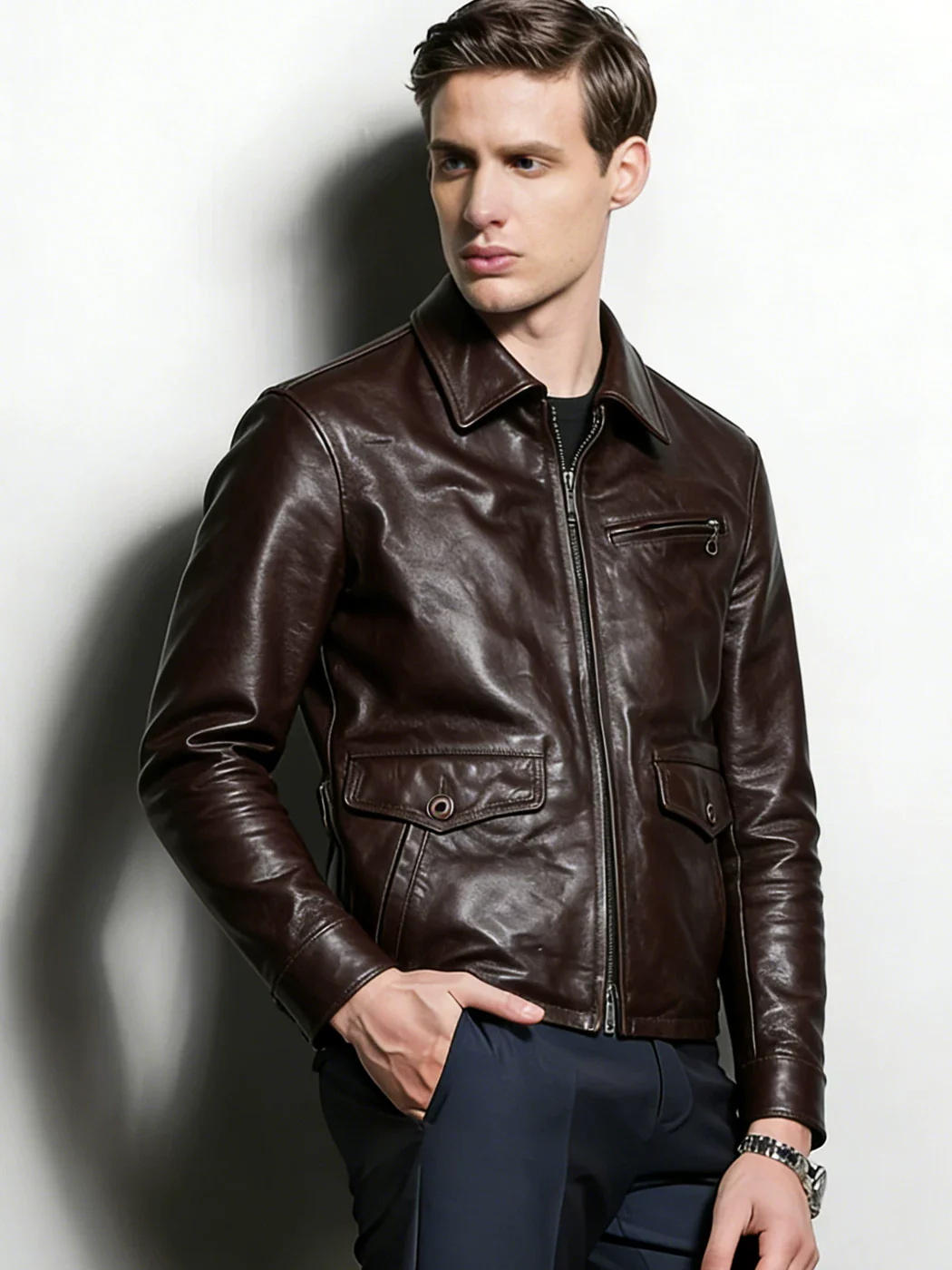 Retro old money wind goatskin jacket