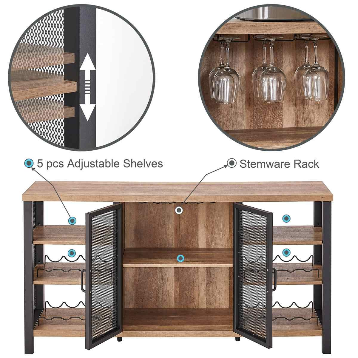 Industrial Wine Bar Cabinet for Liquor & Glasses