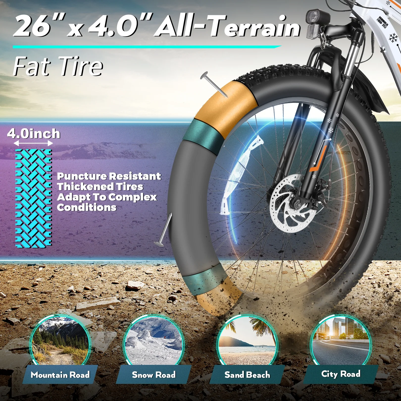 Gocio 26in Fat Tire Electric Mountain Bike, 500W, 48V 13Ah