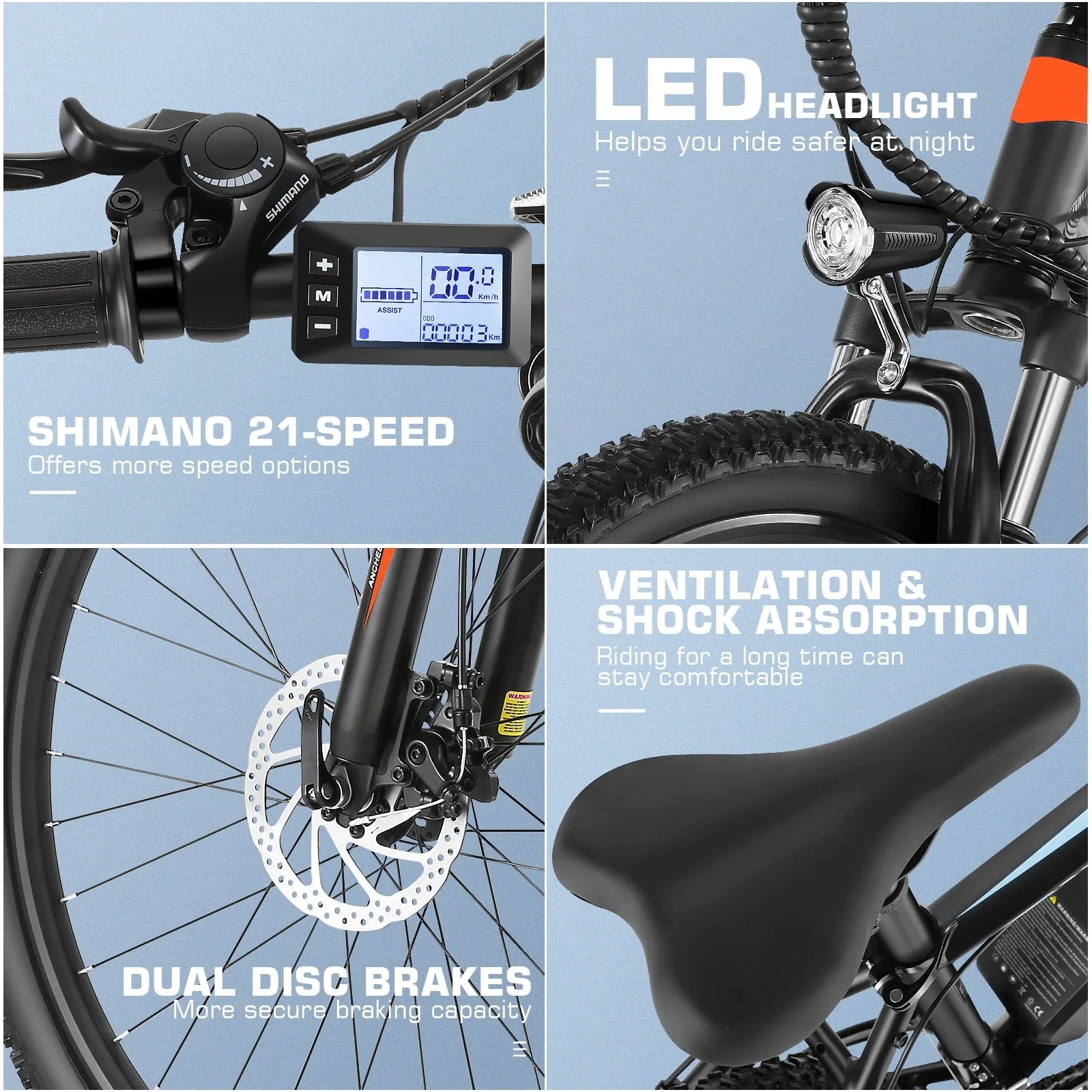 VIBESPARK 26in Electric Mountain Bike, 500W, 48V 7.8Ah