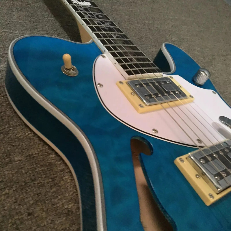 F Hole TL Guitar Flower Inlay Semi Hollow Body Quilted Maple Neck 6 strings Top