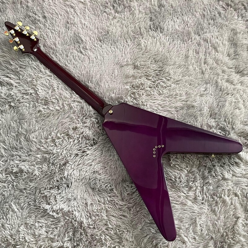 Flying V Electric Guitar Solid Purple Flamed Maple Top Gold Hardware H-H Pickups
