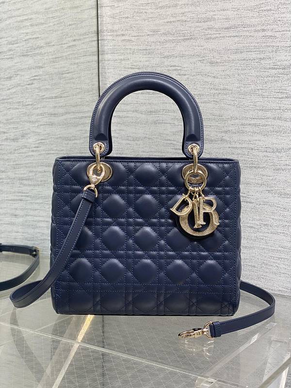 Lady Dior Medium Bag Navy Diamond Clasp