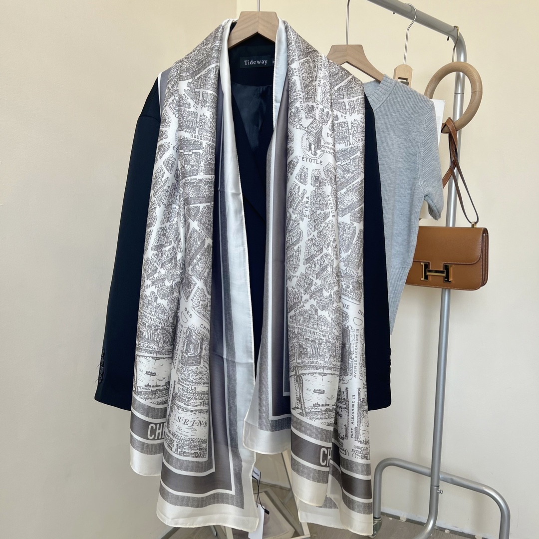 Dior Toile Print Scarf Navy and Grey 90 x 180 cm