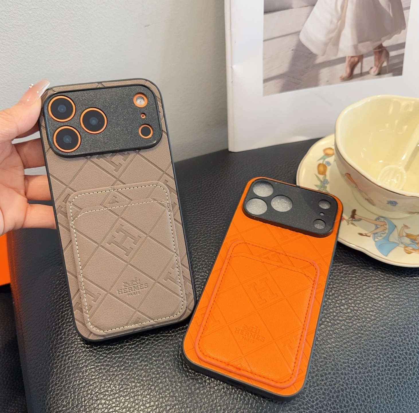 Hermès Embossed Monogram Leather Card Holder Phone Case