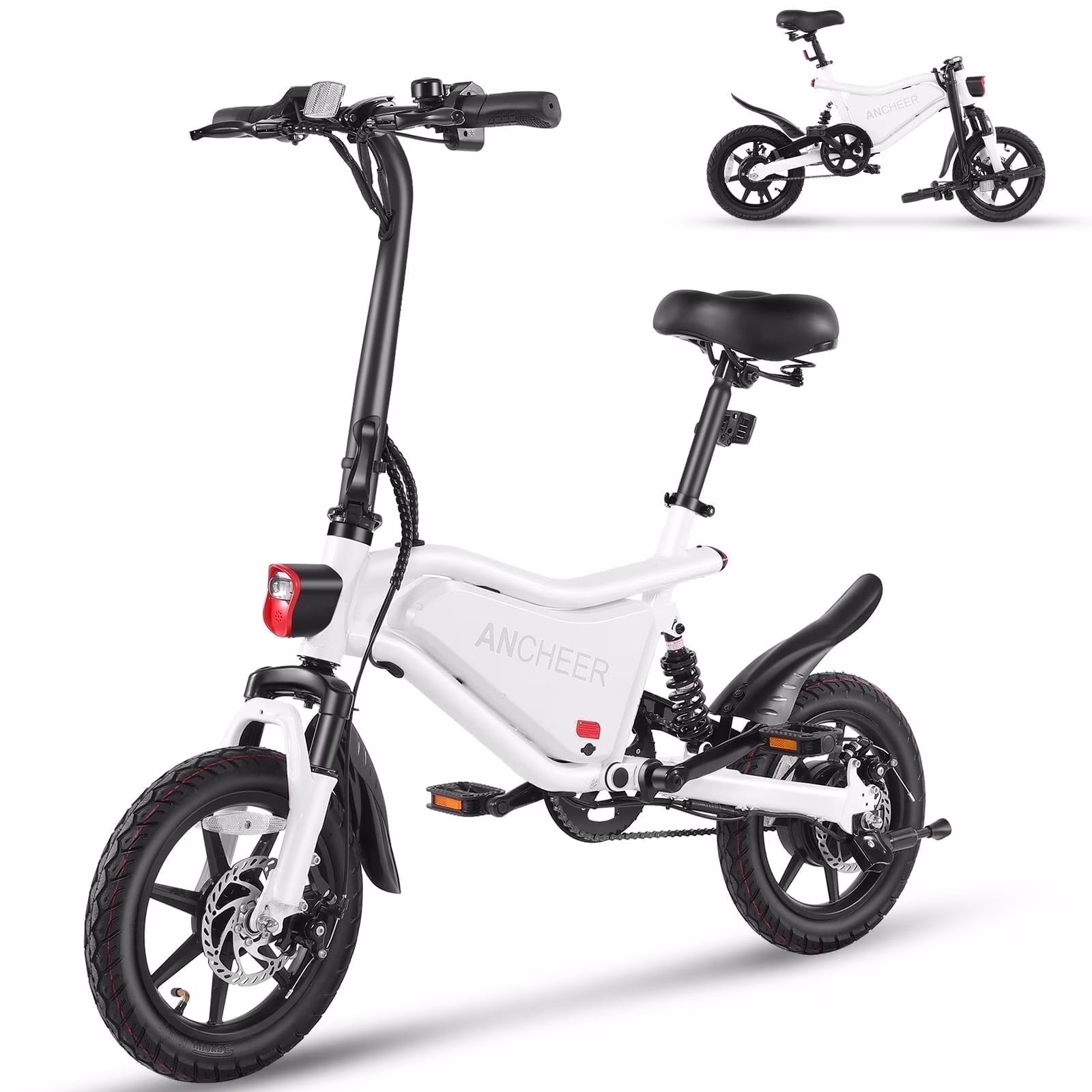 ANCHEER 14in Folding Electric Bike, 500W Peak, 48V 374Wh