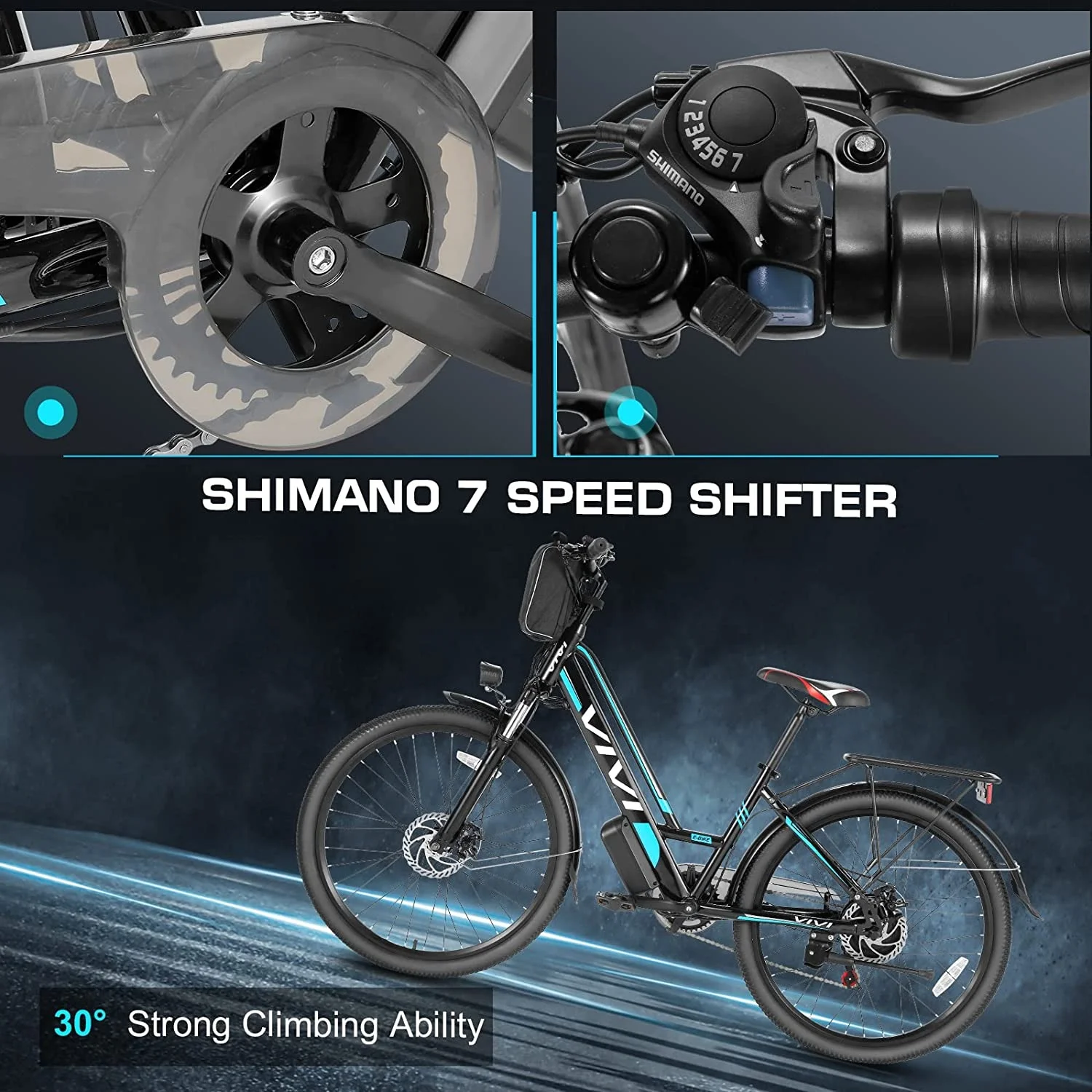 Vivi 26in Step-Through Electric Cruiser Bike, 500W, 48V