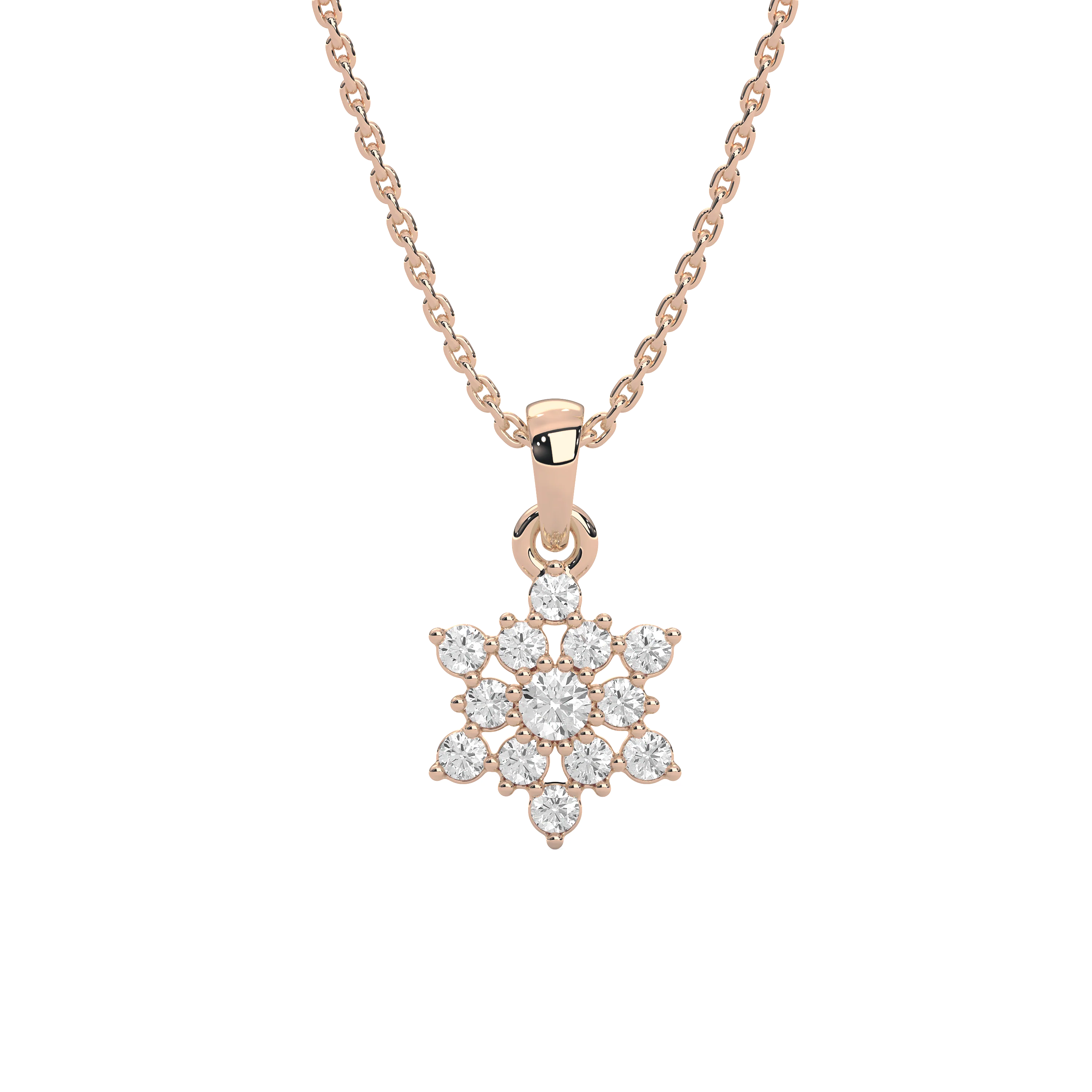 1/4 ctw Round Lab Grown Diamond Petite Snowflake Pendant  - 18 Inches