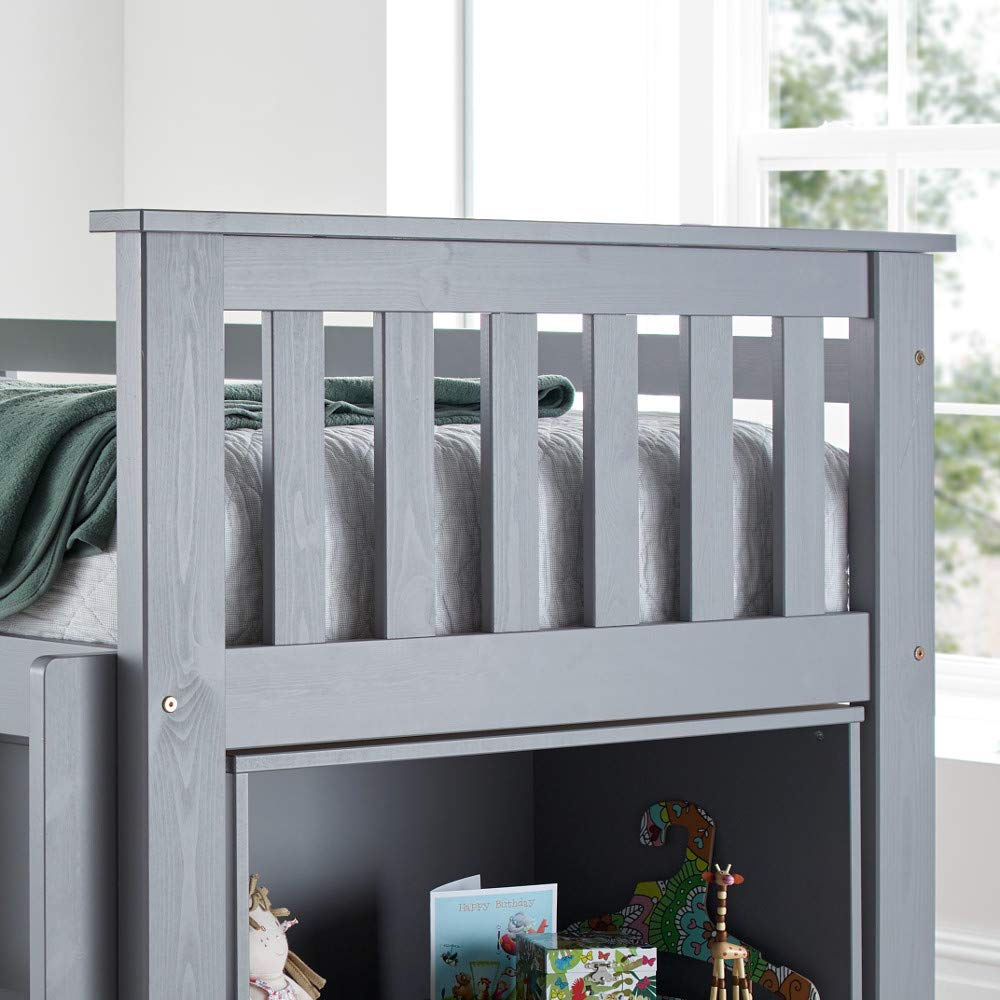 Milo Grey Wooden Mid Sleeper Kids Bunk Bed with Pocket Sprung