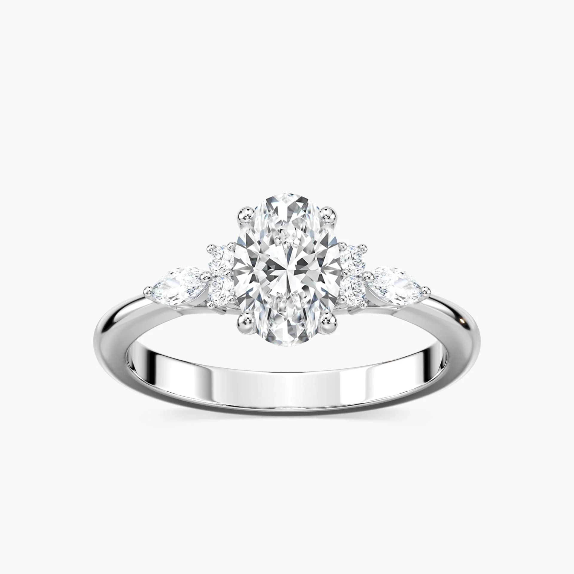 Clio Oval Lab Grown Diamond Nature Inspired Side Stone Engagement Ring