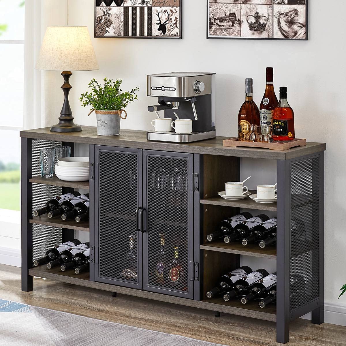 Industrial Wine Bar Cabinet for Liquor & Glasses