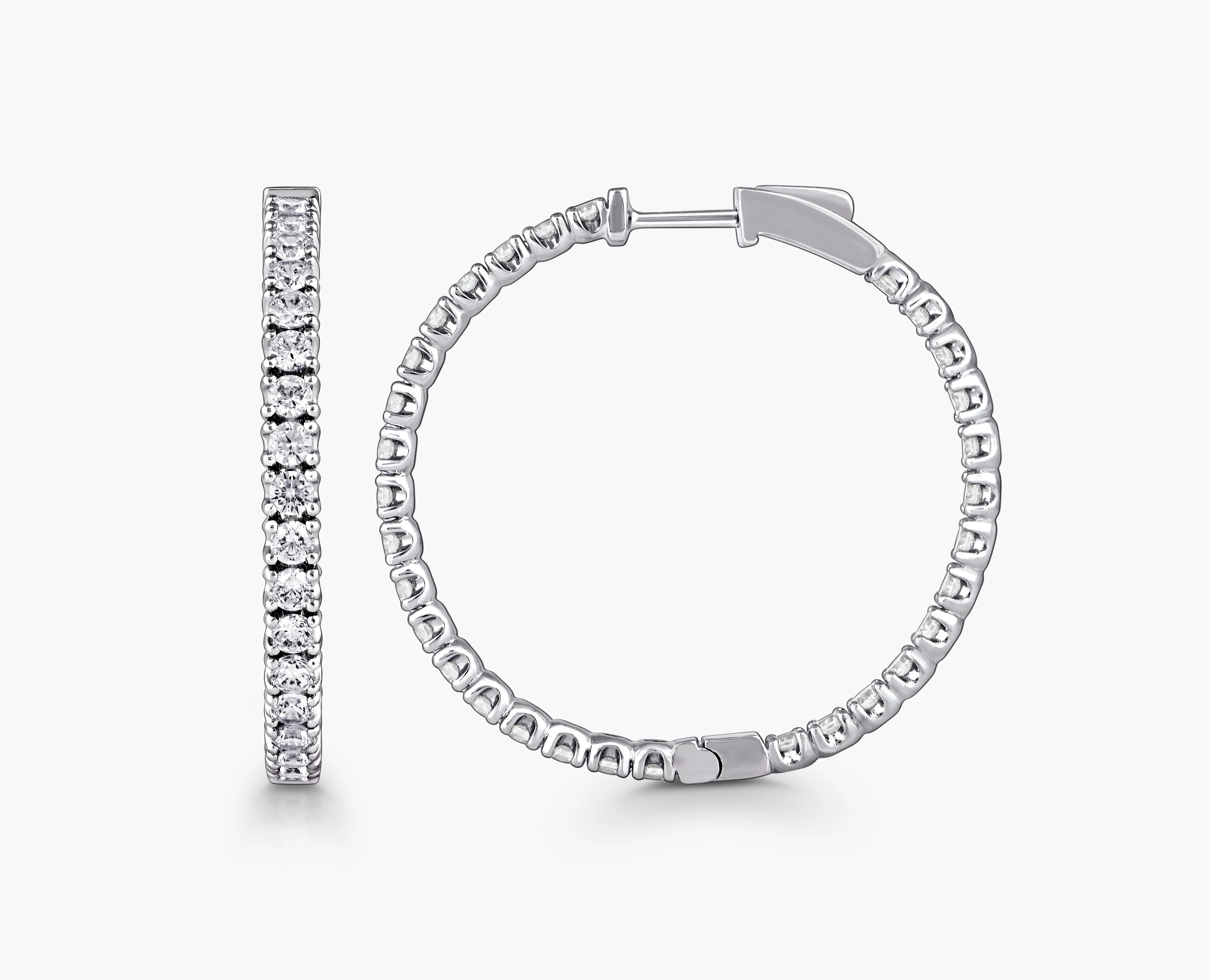 Round Lab Grown Diamond Inside-Out Four Prong Hoop Earrings