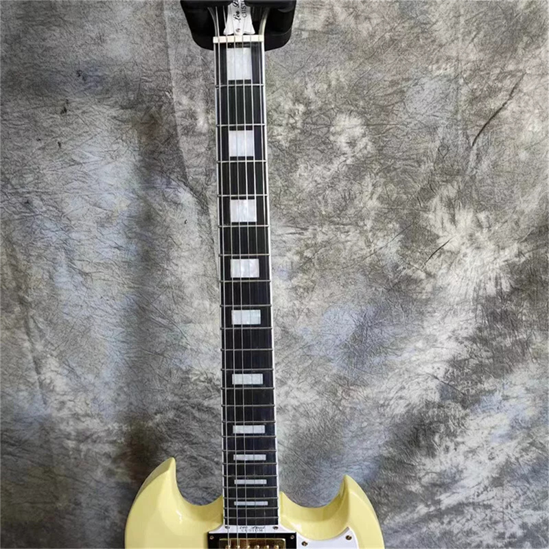 Cream 6 String SG Electric Guitar H-H-H Pickups Solid Body Gold Hardware