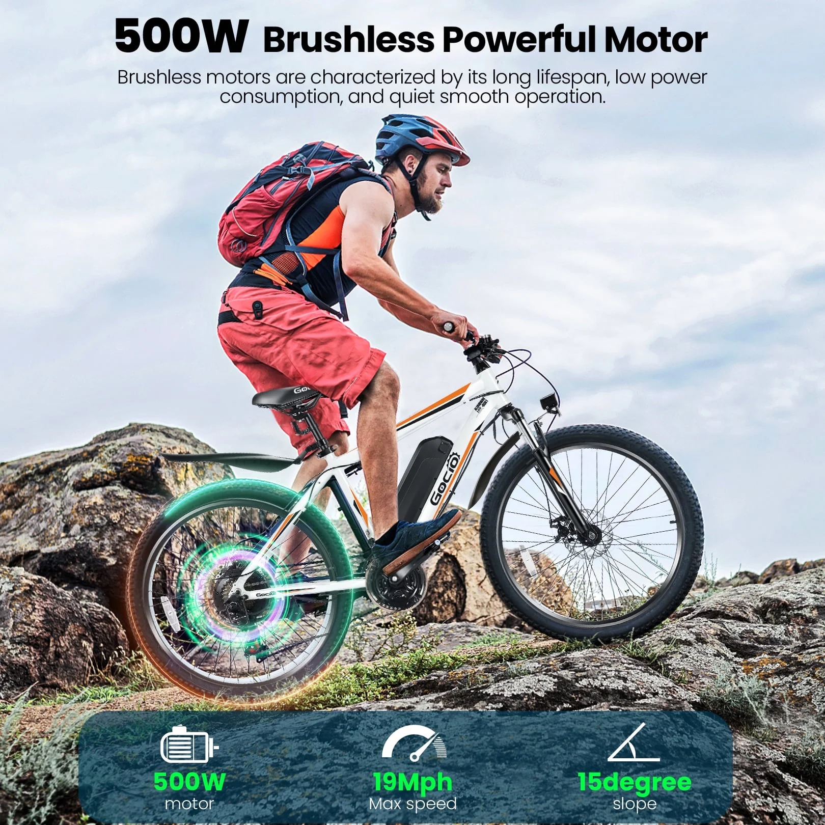 Gocio 26in Electric Mountain Bike, 500W, 48V 375Wh, 21-Speed
