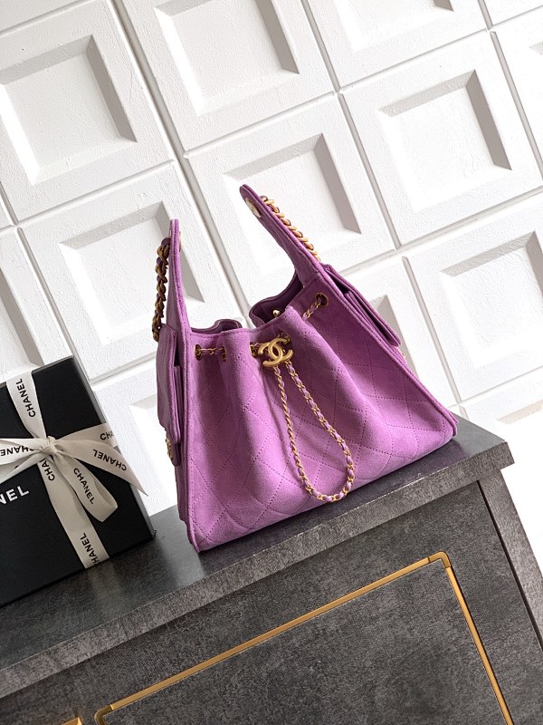 Chanel Small Purple Suede Bucket Bag
