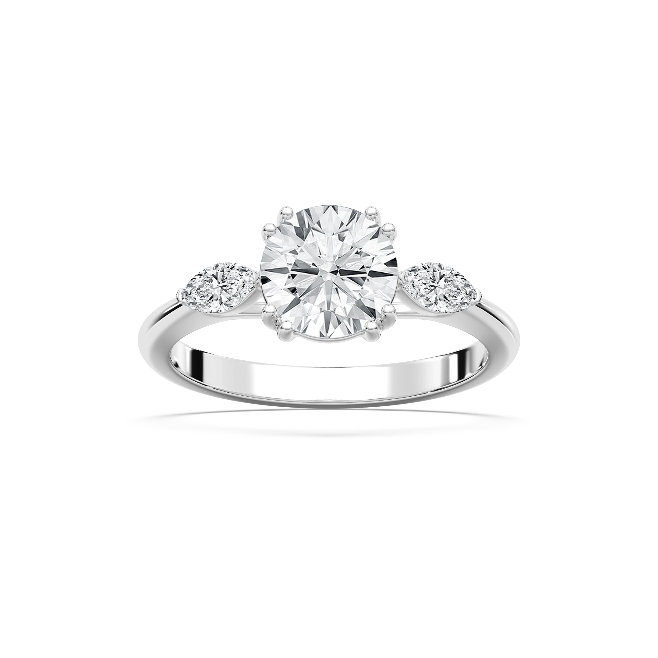 Mirha Round Lab Grown Diamond with Marquise Sides Three Stone Engagement Ring