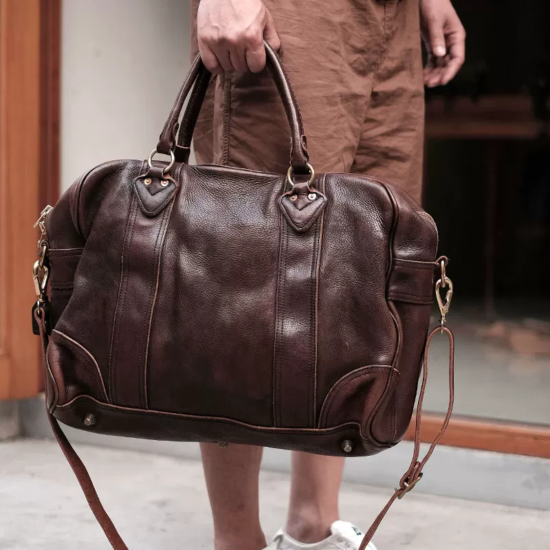 Genuine leather travel shoulder bag tote bag