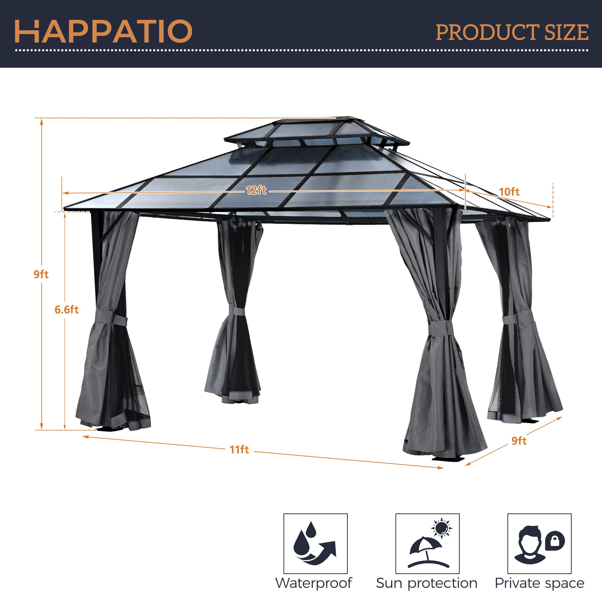 Double Hardtop Roof Gazebo