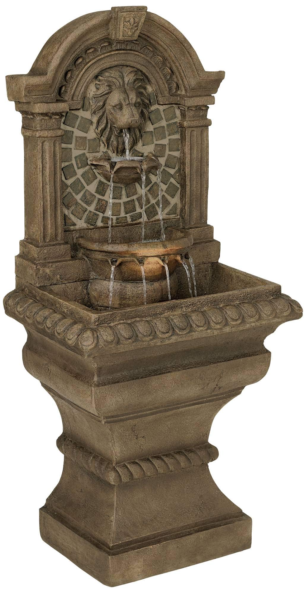 Royal Lions Head Mediterranean 3 Tiered Wall Water Fountain 51