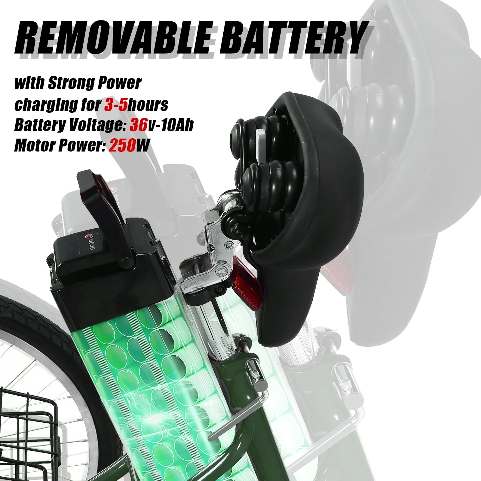 Patikuin 26in Folding Electric Tricycle, 250W, 36V, Gray