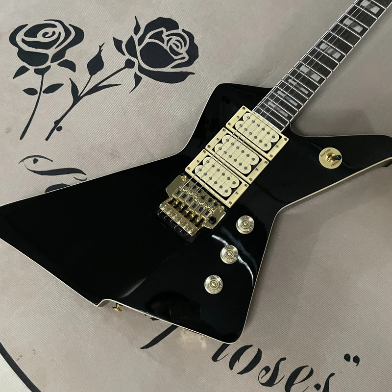 6String Black Electric Guitar Rosewood Fingerboard Guitar Gold Hardware Tremolo