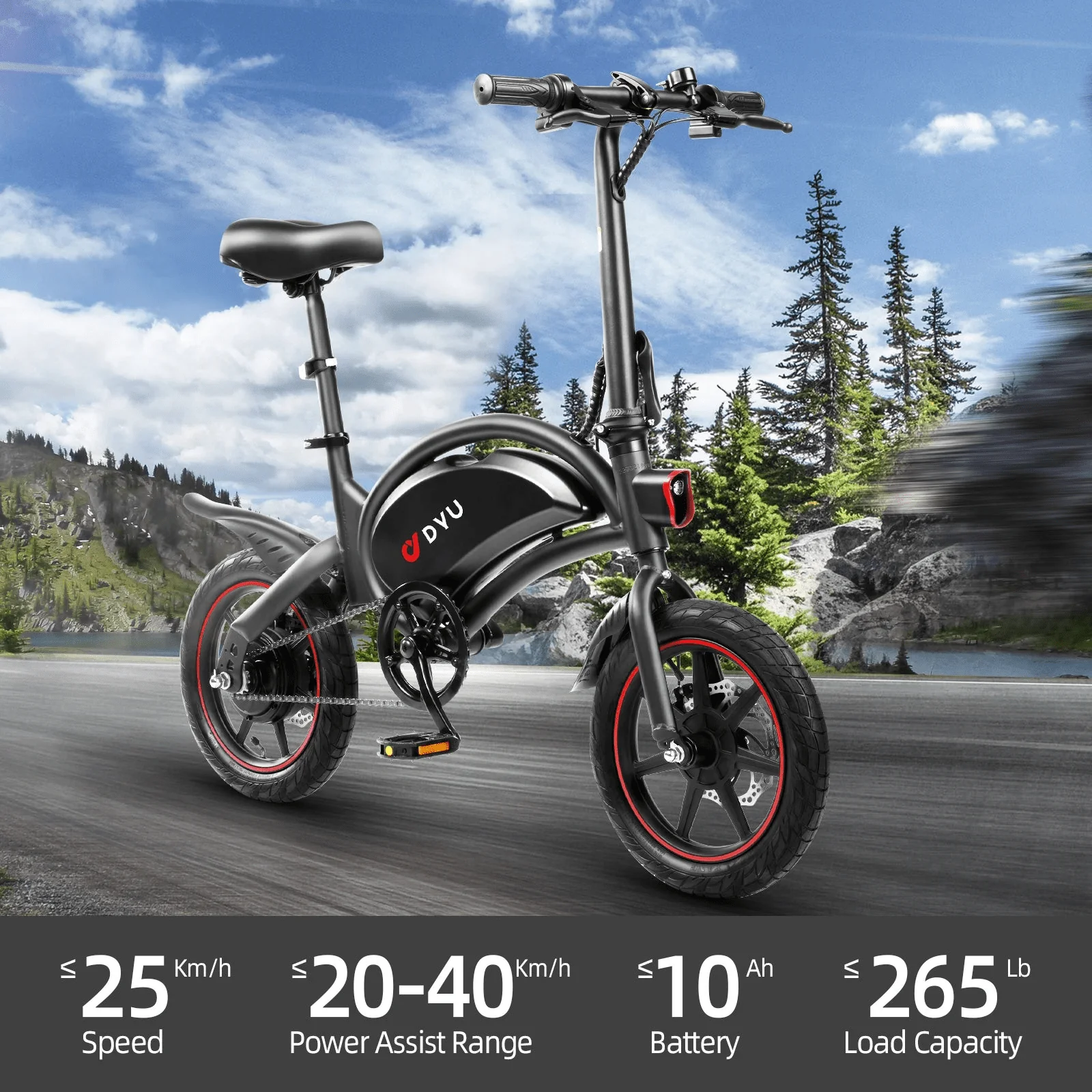 DYU 14in Folding Electric Bike, 250W, 36V 10Ah