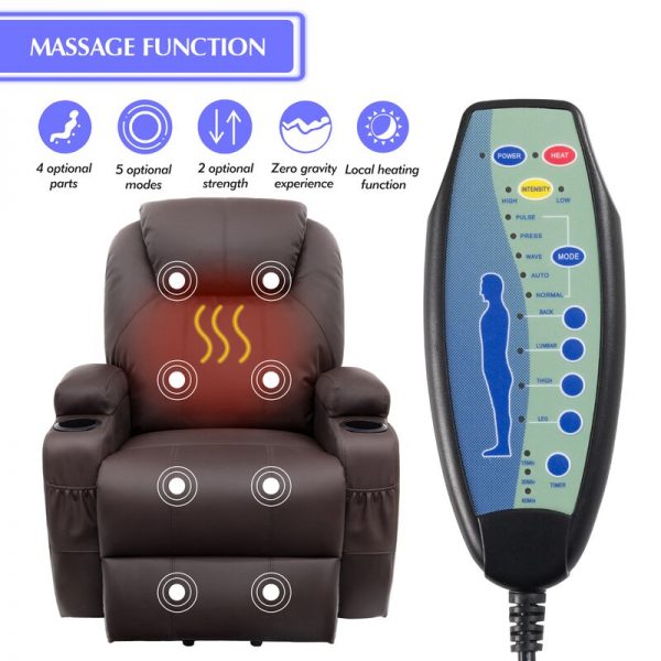 Faux Leather Power Reclining Heated Massage Chair