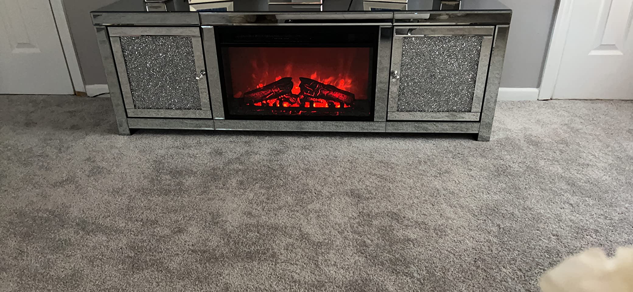 Mirrored Fireplace TV Stand