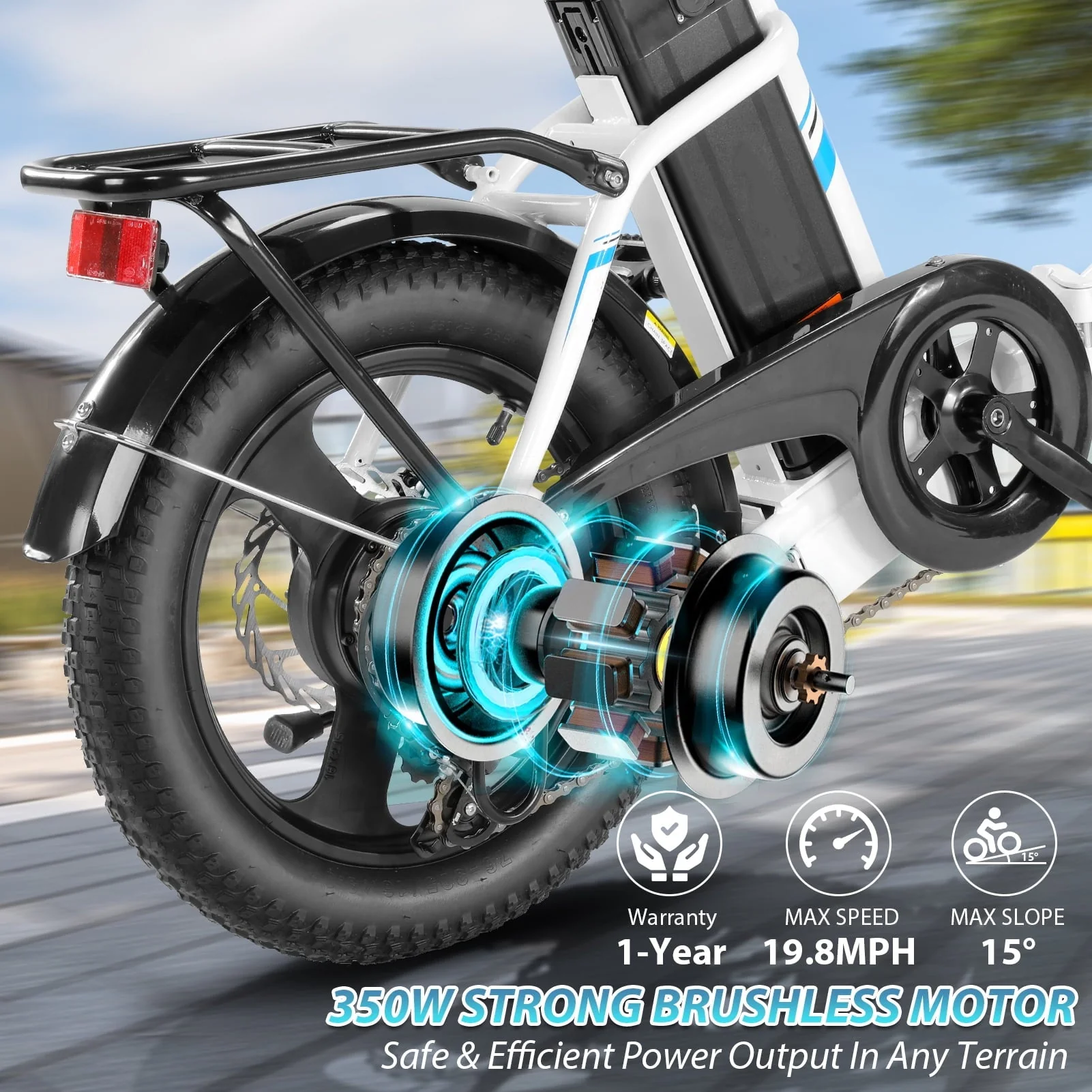 Elifine 16in Folding Fat Tire Electric Bike, 350W, 48V 7.8Ah