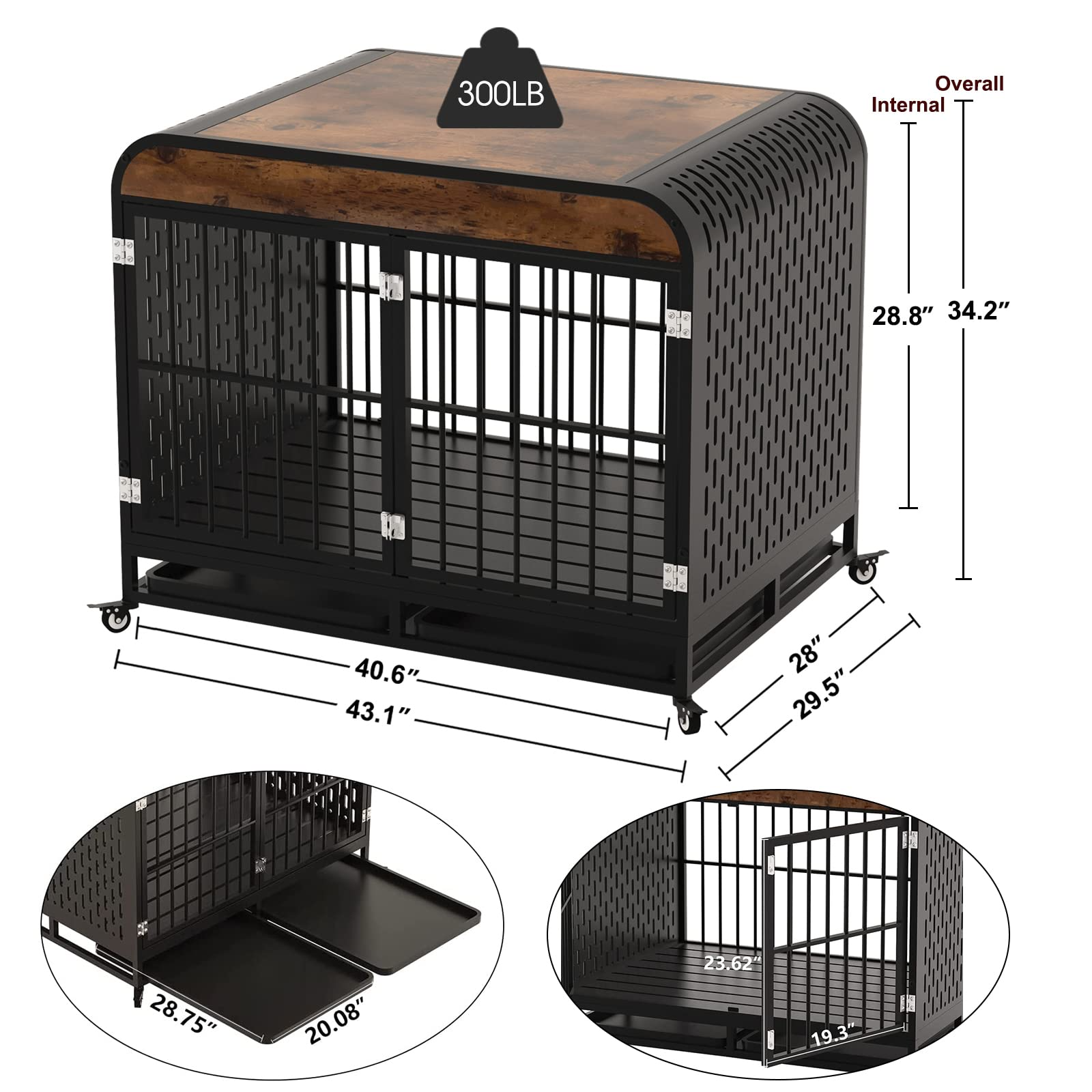 Heavy Duty Indestructible Dog Crate with Sturdy Door Lock