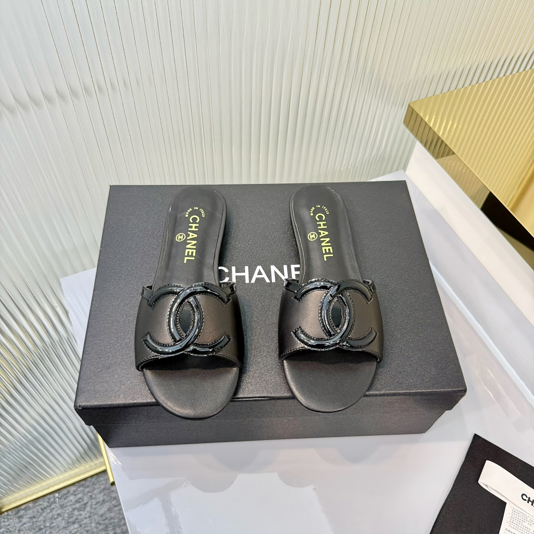Chanel Oversized Logo Mules - Black & Yellow