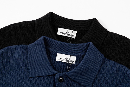 Stone Island Ribbed Knit Long Sleeve Polo Sweater