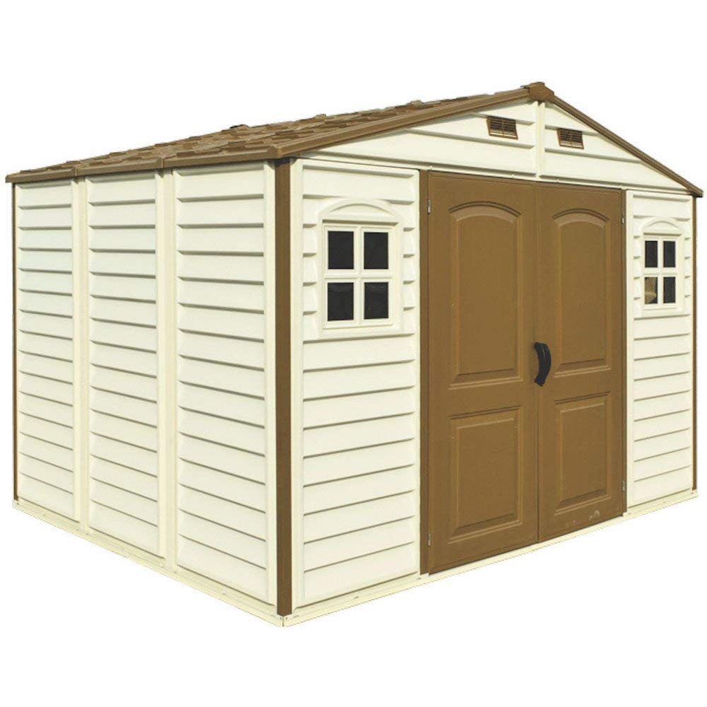 10x8 Feet V2 Wood Side Vinyl Shed - Ivory/Brown