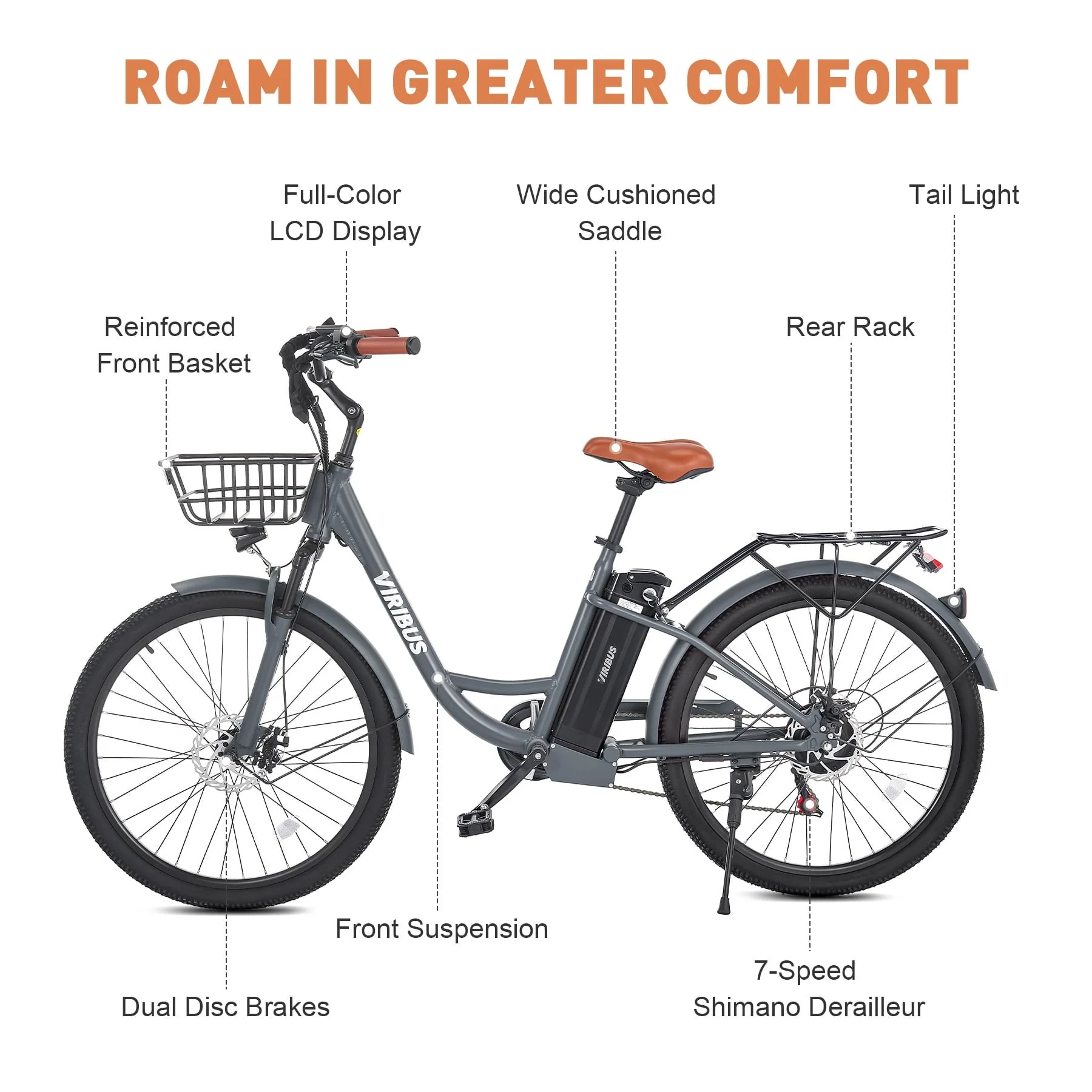 Viribus 26in Pedal-Assist Electric Bike, 500W, 48V, Black