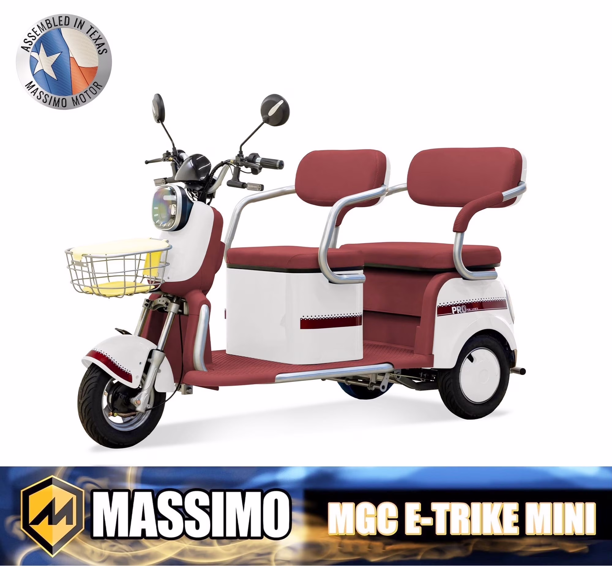 Massimo MGC Two-Seat 3-Wheel Electric Cart, Blue