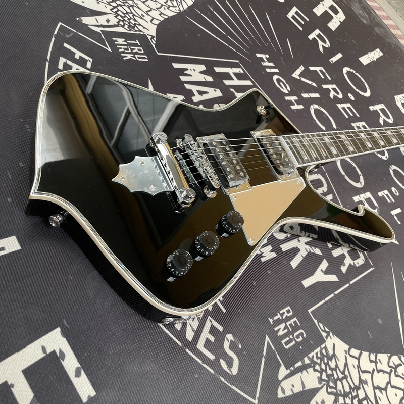 BLACK Iceman Electric Guitar 6String HH Chrome Bridge Free Shipping