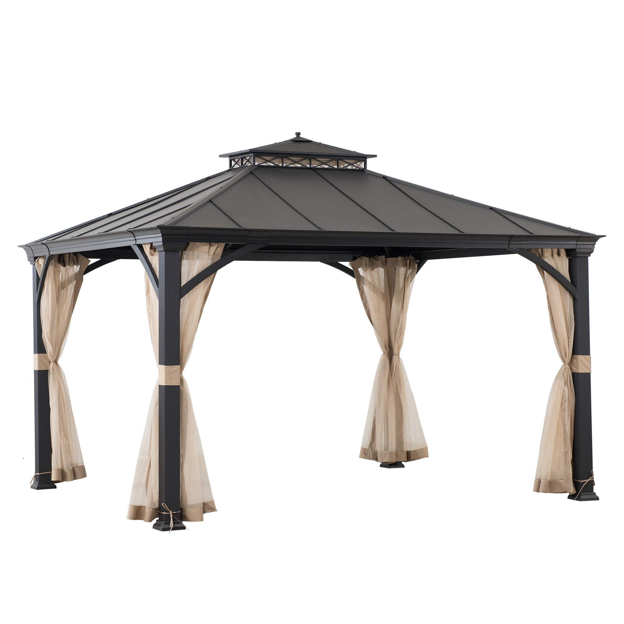 10.5x12.5 ft. Patio Black Steel Frame Hardtop Gazebo with