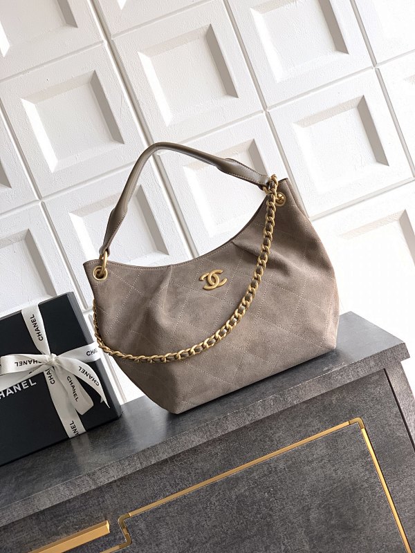 Chanel Suede Hobo Bag Taupe