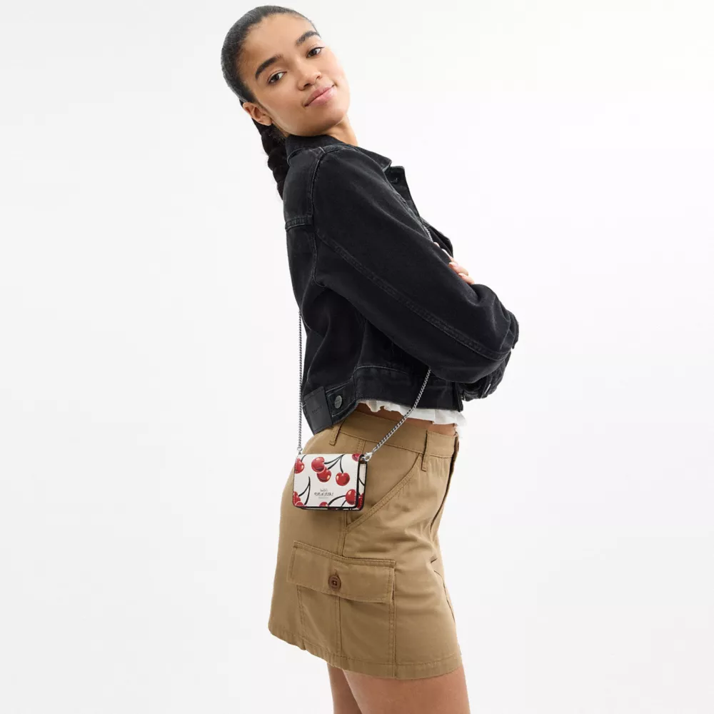 Mini Wallet On A Chain With Cherry Print