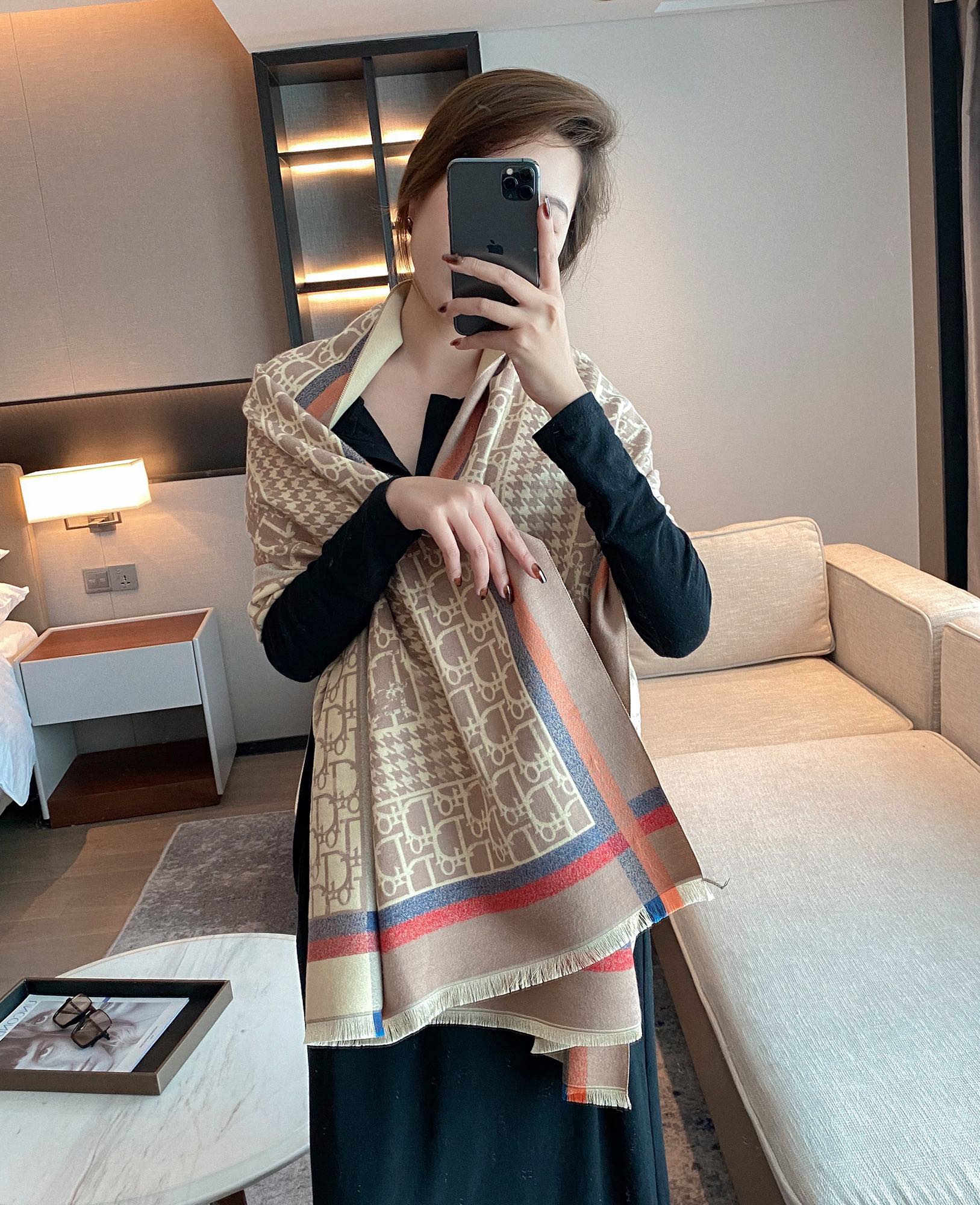 Dior Oblique Stripe Cashmere Shawl Beige product images