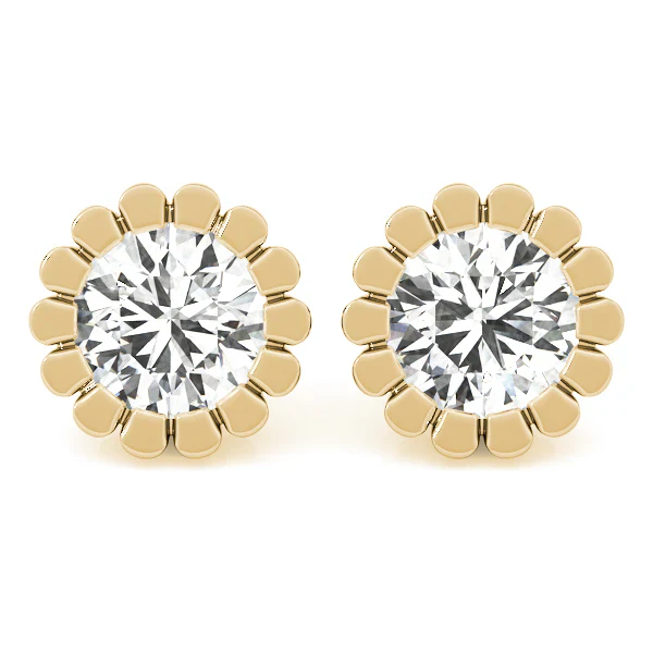 Round Flower Design Lab-Grown Diamond Stud Earrings