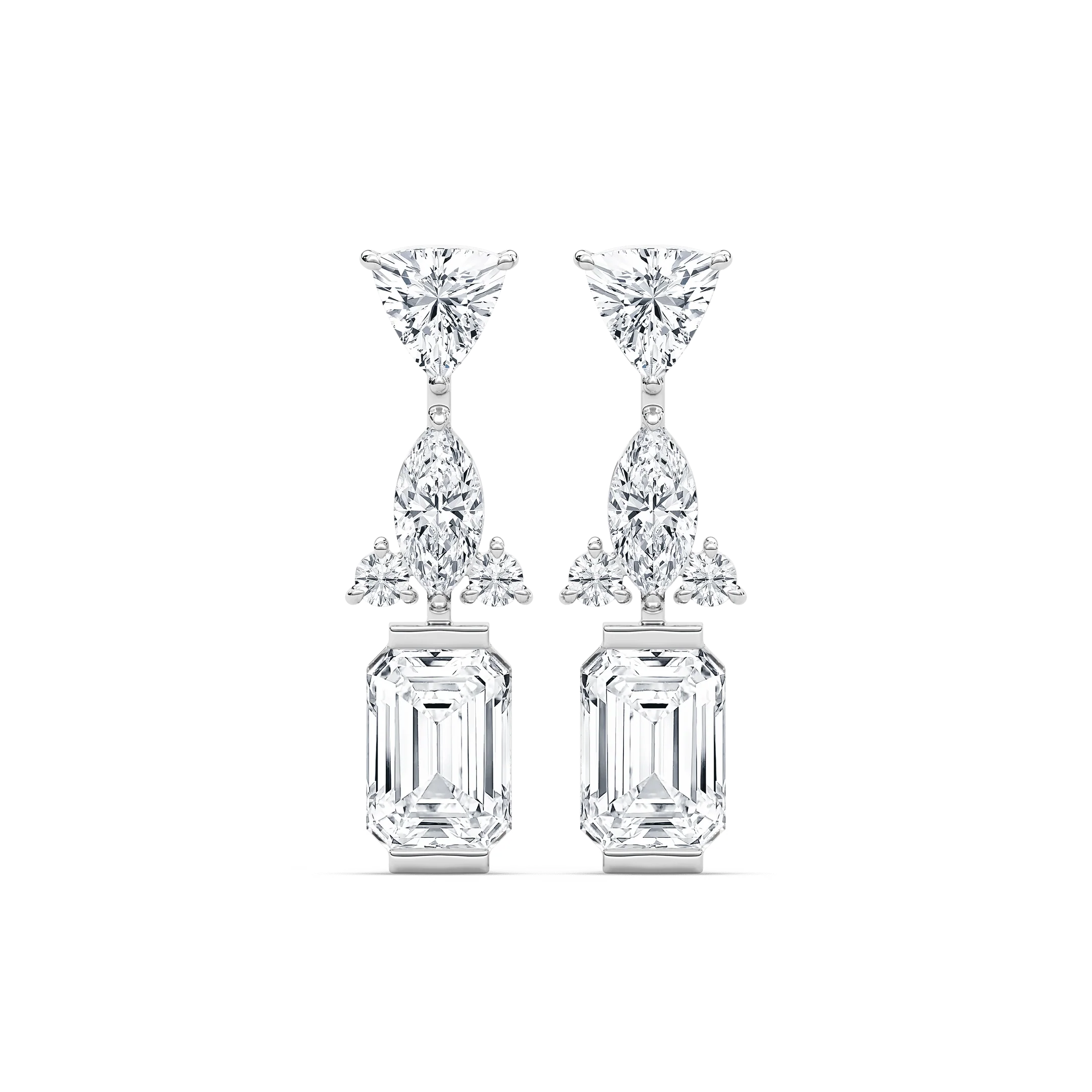 1 ½ ctw Emerald, Marquise, Trillion, and Round Lab Grown Diamond Mixed Shapes Drop Earrings