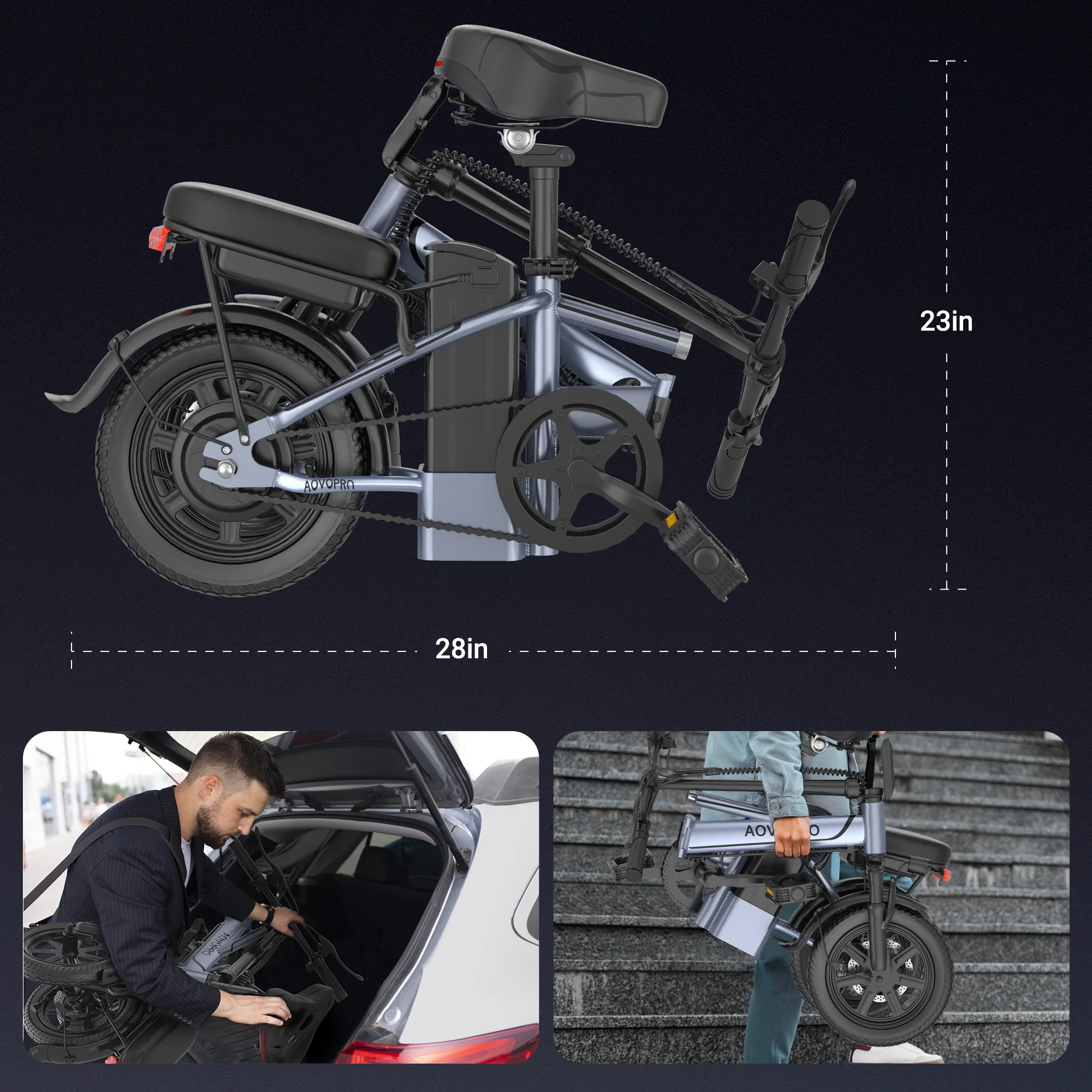 AOVOPRO EB60 14in Folding Electric Bike, 500W, Two Seats