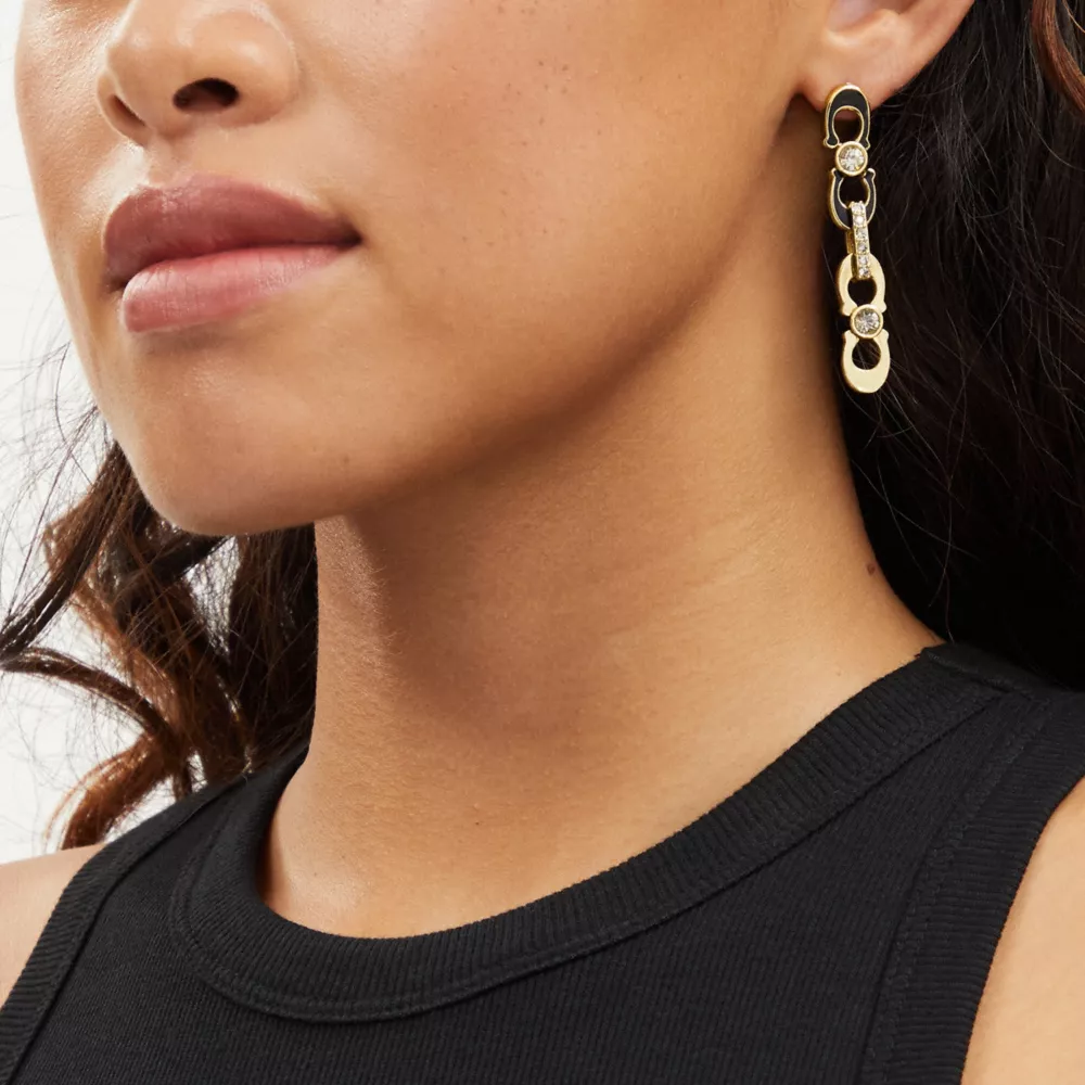 COAthtCH Signature Link Enamel Pavé Linear Earrings