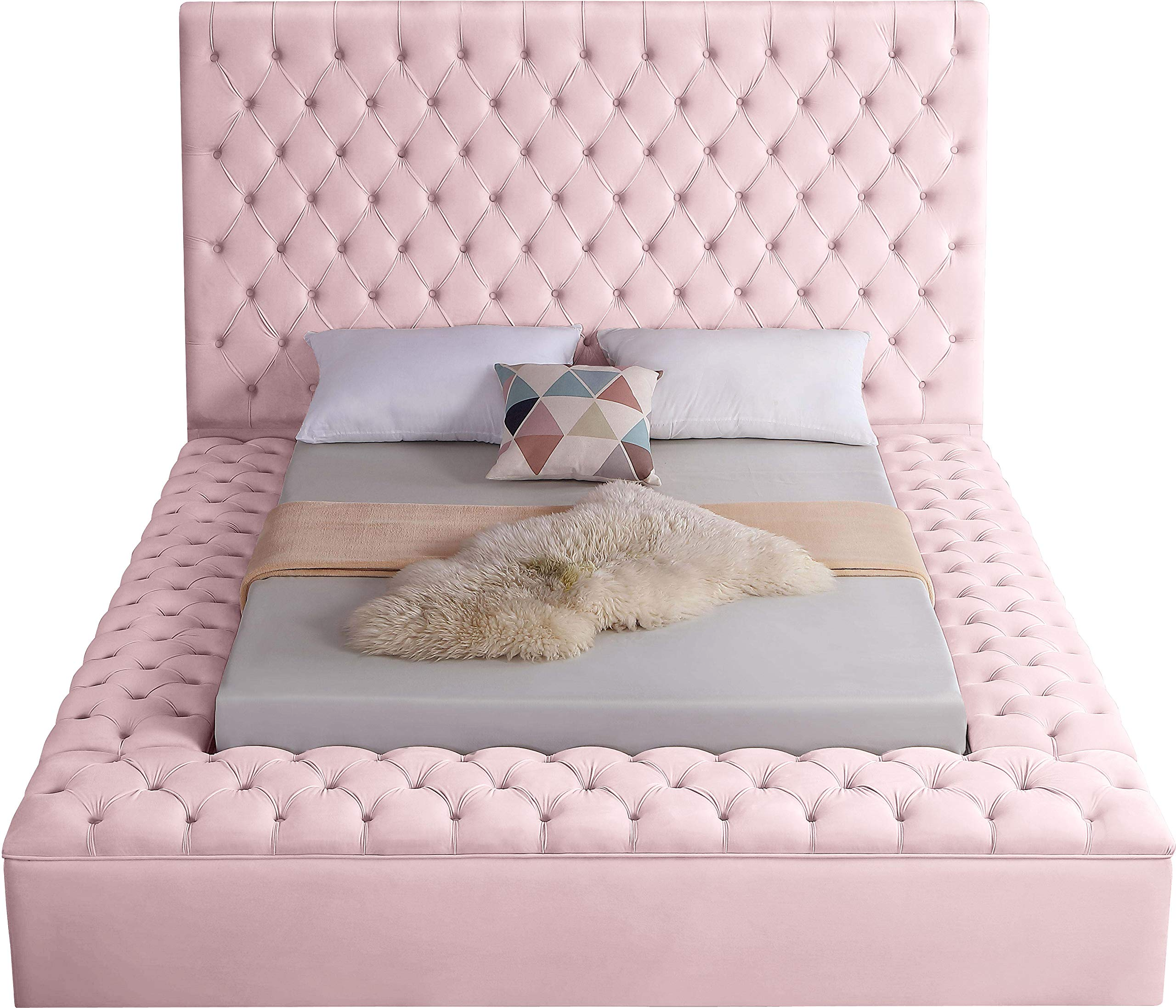 Velvet Upholstered Bed with Deep Button Tufting & Storage