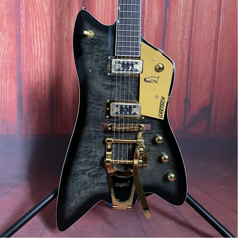 Thunderbird Black Quilted Maple HH Pickups Gold Hardware 6 strings New