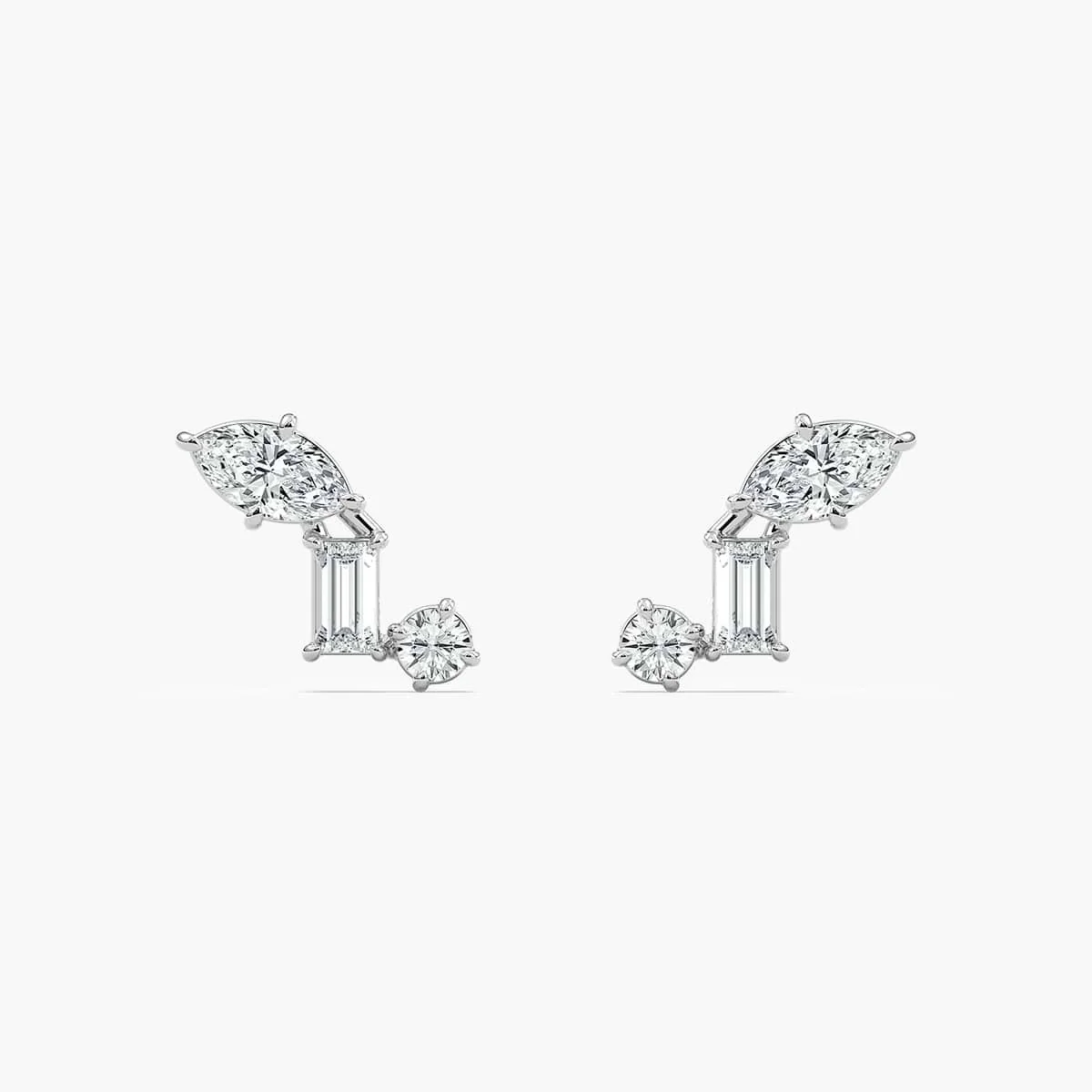 3/8 ctw Marquise Baguette Round Lab Grown Diamond Three Stone Stud Earrings